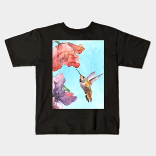 Rufous Hummingbird and Poppy Flowers Kids T-Shirt